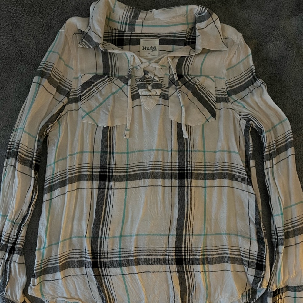 teal & grey plaid shirt